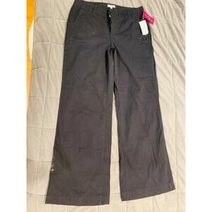 Fashion Bug Y2K Size 12 Black Ribbed Stretch Button Accents Wide Leg Pants